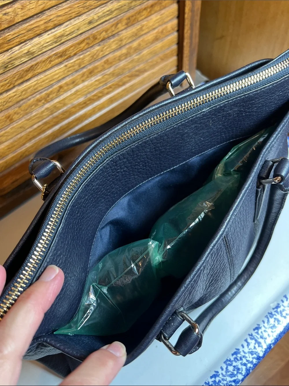 Coach Morgan satchel bag in midnight navy pebble grain leather